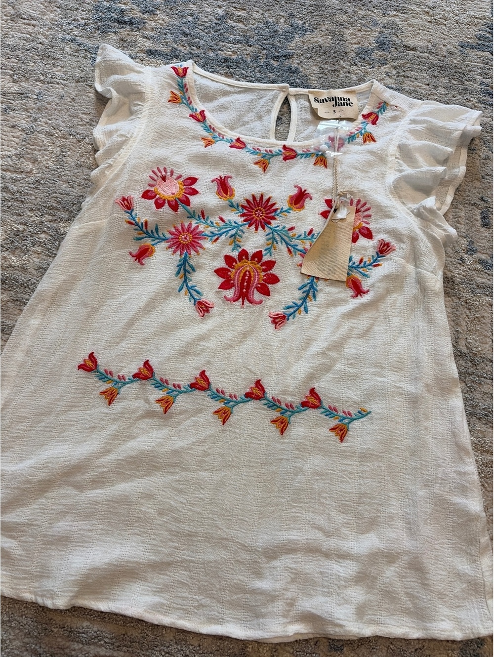 Savanna Jane White Embroidered Floral Blouse Top Size S